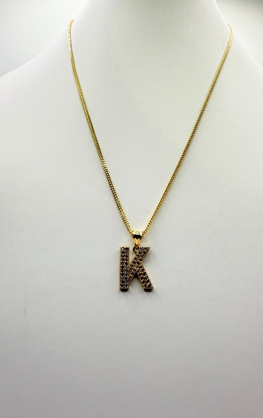 C23- NEW - 14K Franco chain and Letter K cz.W.G