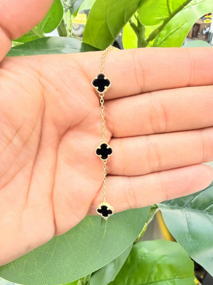 1604- NEW 14K Black Trebol Bracelet 7.5”+ 1” ext W.G