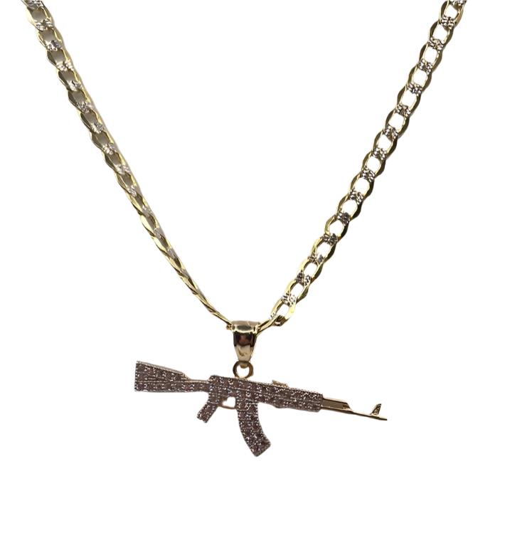 00129- NEW 14K Yellow Gold Rifle Pendant (W.G)