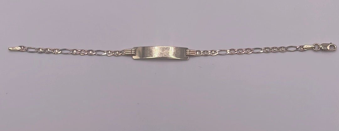 00164- NEW 14K Figaro ID Bracelet with Plate Kids (W.G)