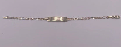 00164- NEW 14K Figaro ID Bracelet with Plate Kids (W.G)