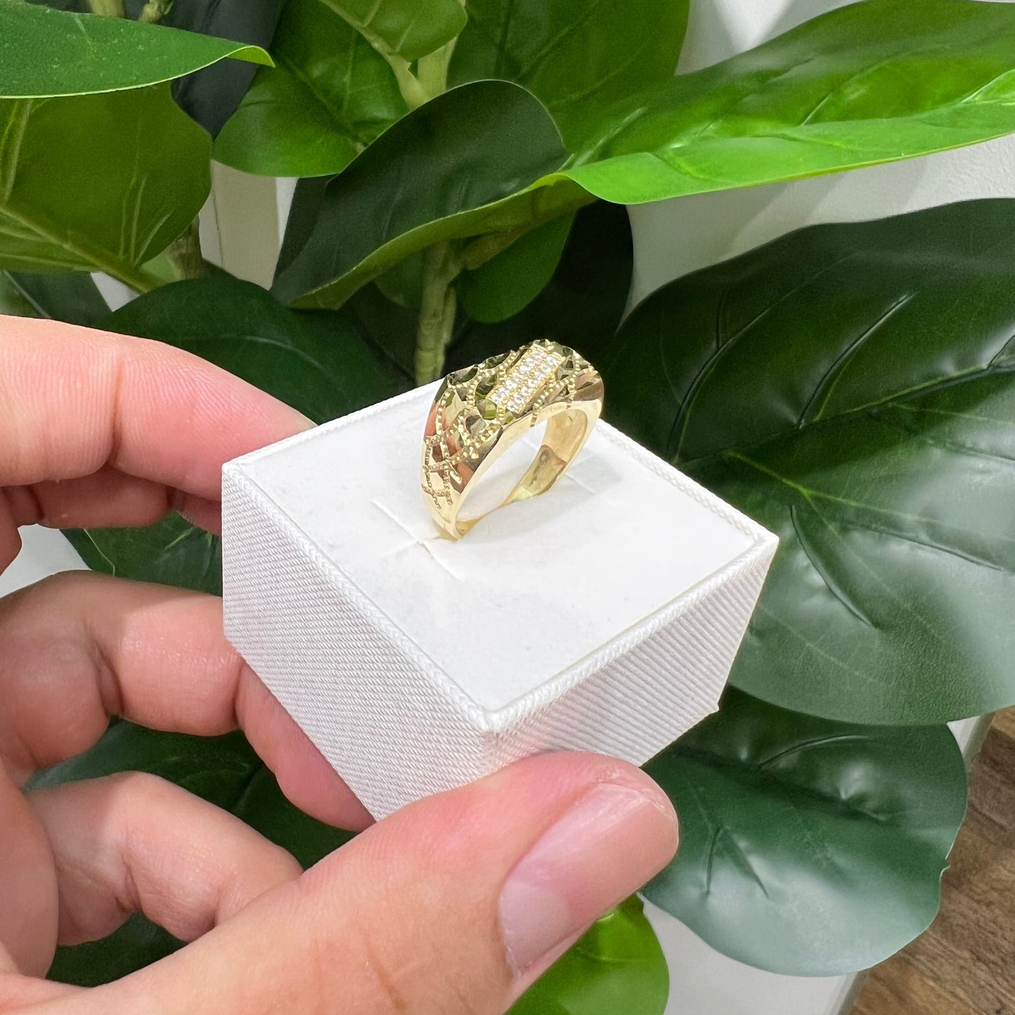 1194- NEW 14K Nugget Ring With Cz Men's Ring W.G