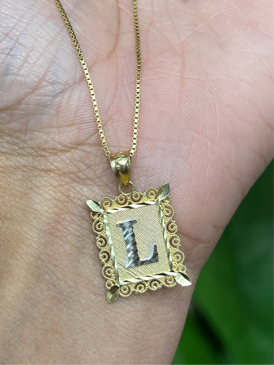 0053- NEW 14K Letter “L” Frame Pendant W.G