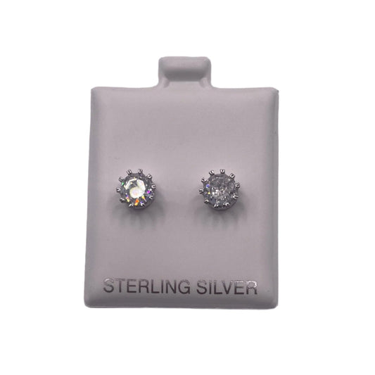 S533- .925 Big Crown Sterling Silver Stud Earrings 6MM