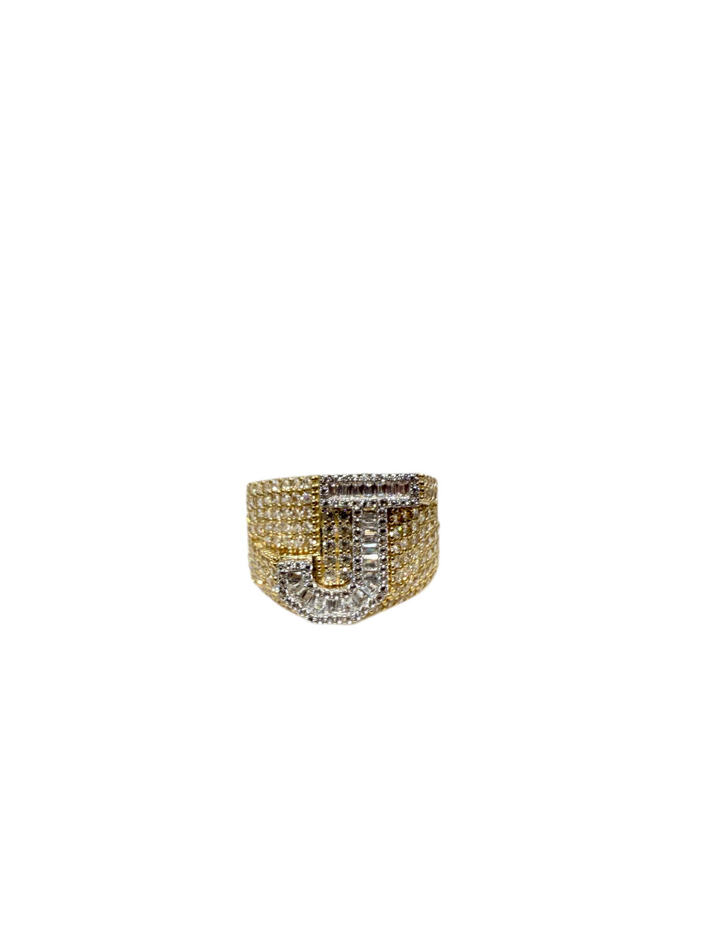 963- 14K Gold Initial “J” Men Ring Full Cz