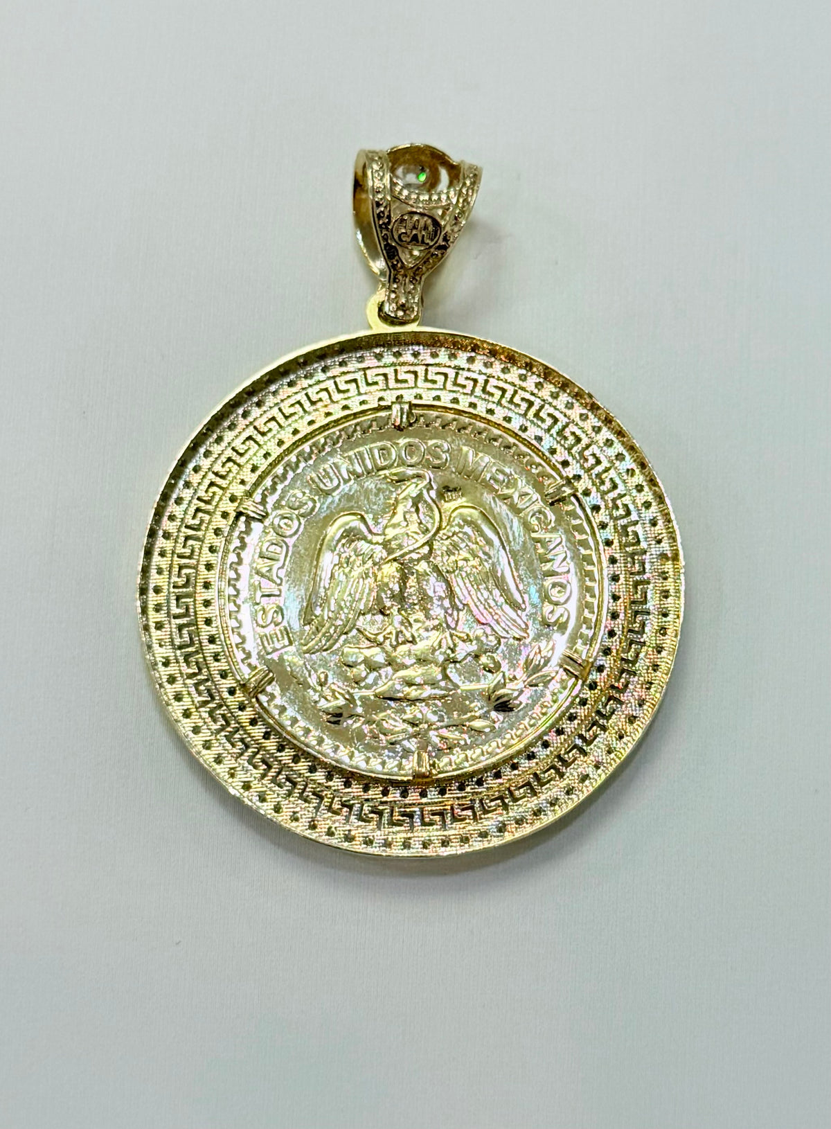 1765- NEW 10K Gold Centenario Medallion Pendant (44mm) W.G