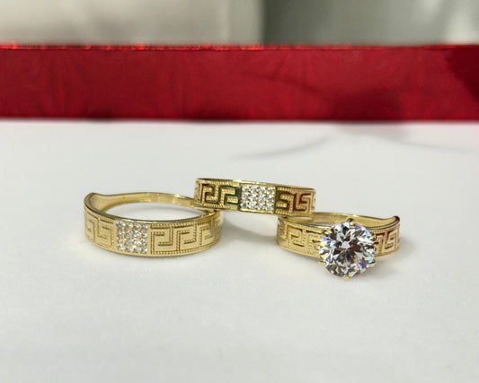 1142- NEW 14K Trio Wedding Versace Rings W.G