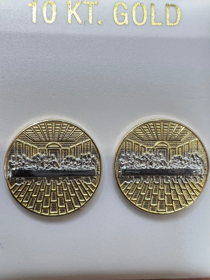 1663- NEW 10K The Last Supper Stud Earrings (13.7mm) W.G