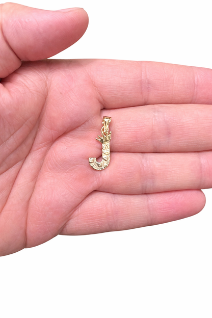 1533- NEW 10K Letter J Nugget Pendant W.G
