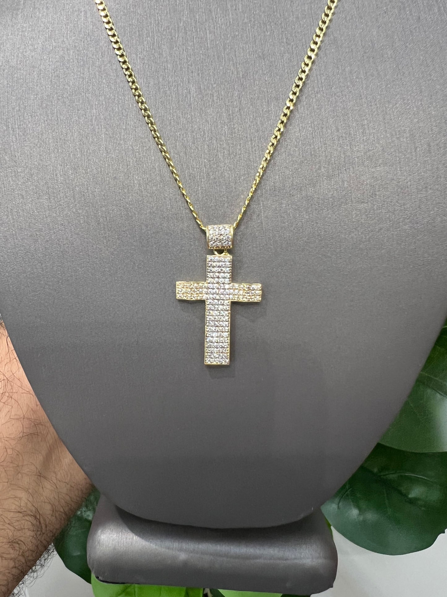 1293- 14K Cross Full Cz Pendant W.G