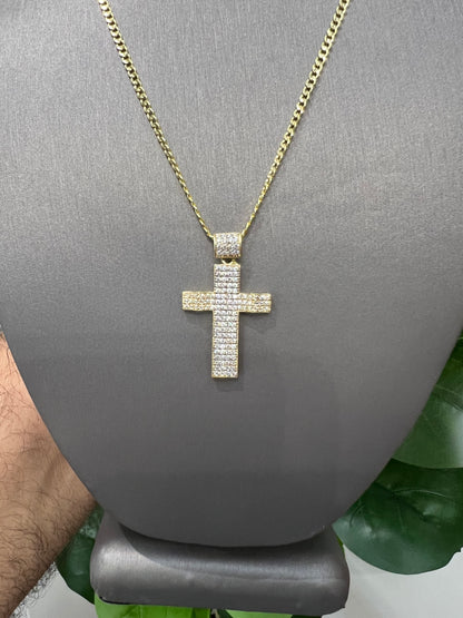 1293- 14K Cross Full Cz Pendant W.G