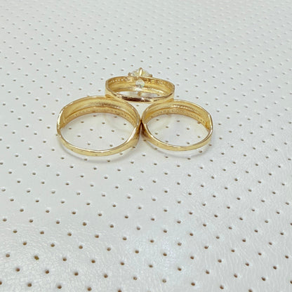 1810- NEW 14K Gold Wedding Trio Rings