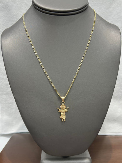 C32- NEW 14K Two Tone Hollow Miami Cuban Chain 20” (2.5mm) and Divine Child Jesus pendant SET
