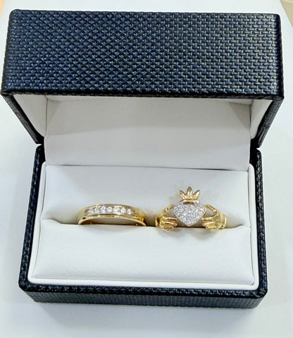 285- NEW 14K Wedding Rings Heart & Band Set W.G