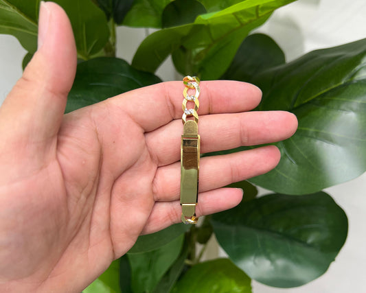 1234- NEW 14K Solid Cuban Curb ID Bracelet Two Tone W.G