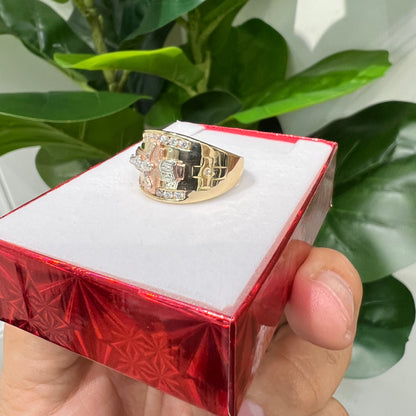 1262- NEW 14K Tri- Tone Crucifix Gold Ring W.G