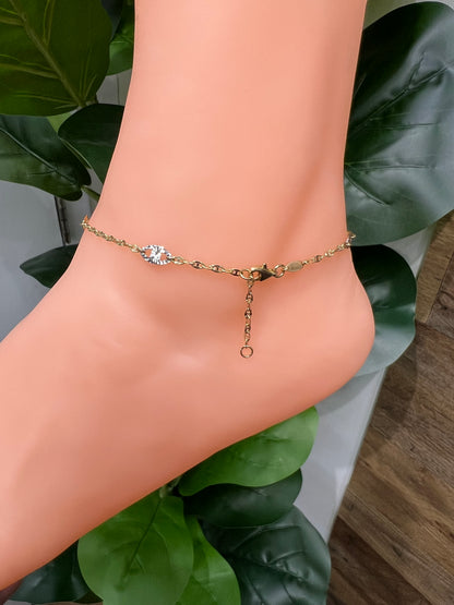 1158- NEW 14K Valentino Oval Anklet Bracelet 10” (2mm) W.G