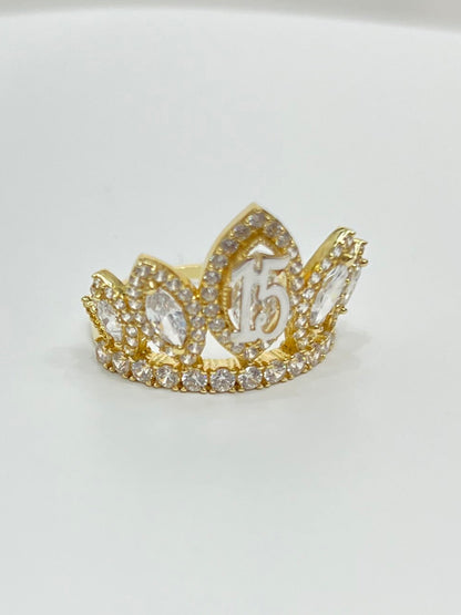 008- NEW 14K Full Cz Quinceañera Crown Ring W.G