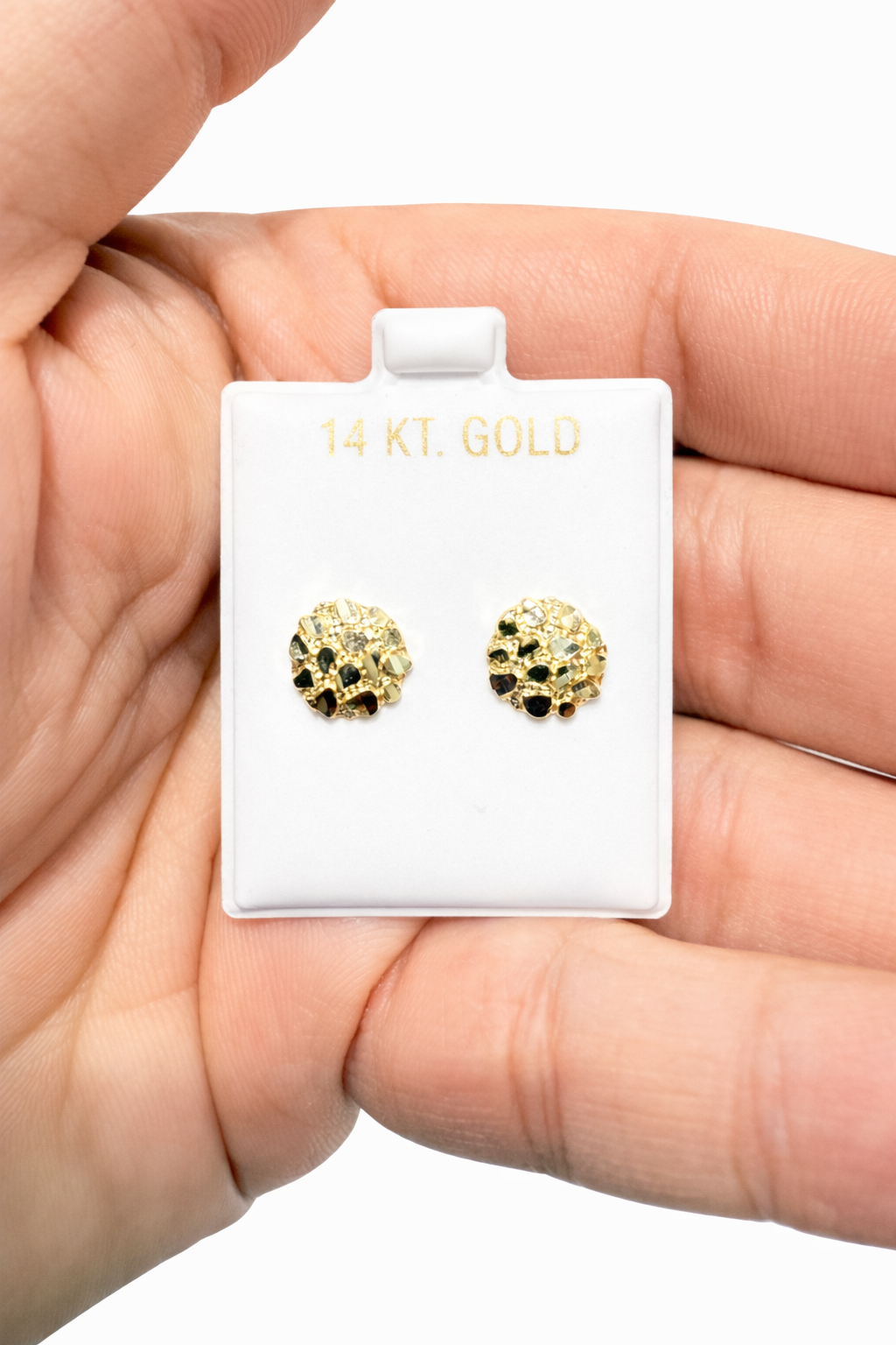 1108- New 14K Round Nugget Stud Earrings (10mm) W.G