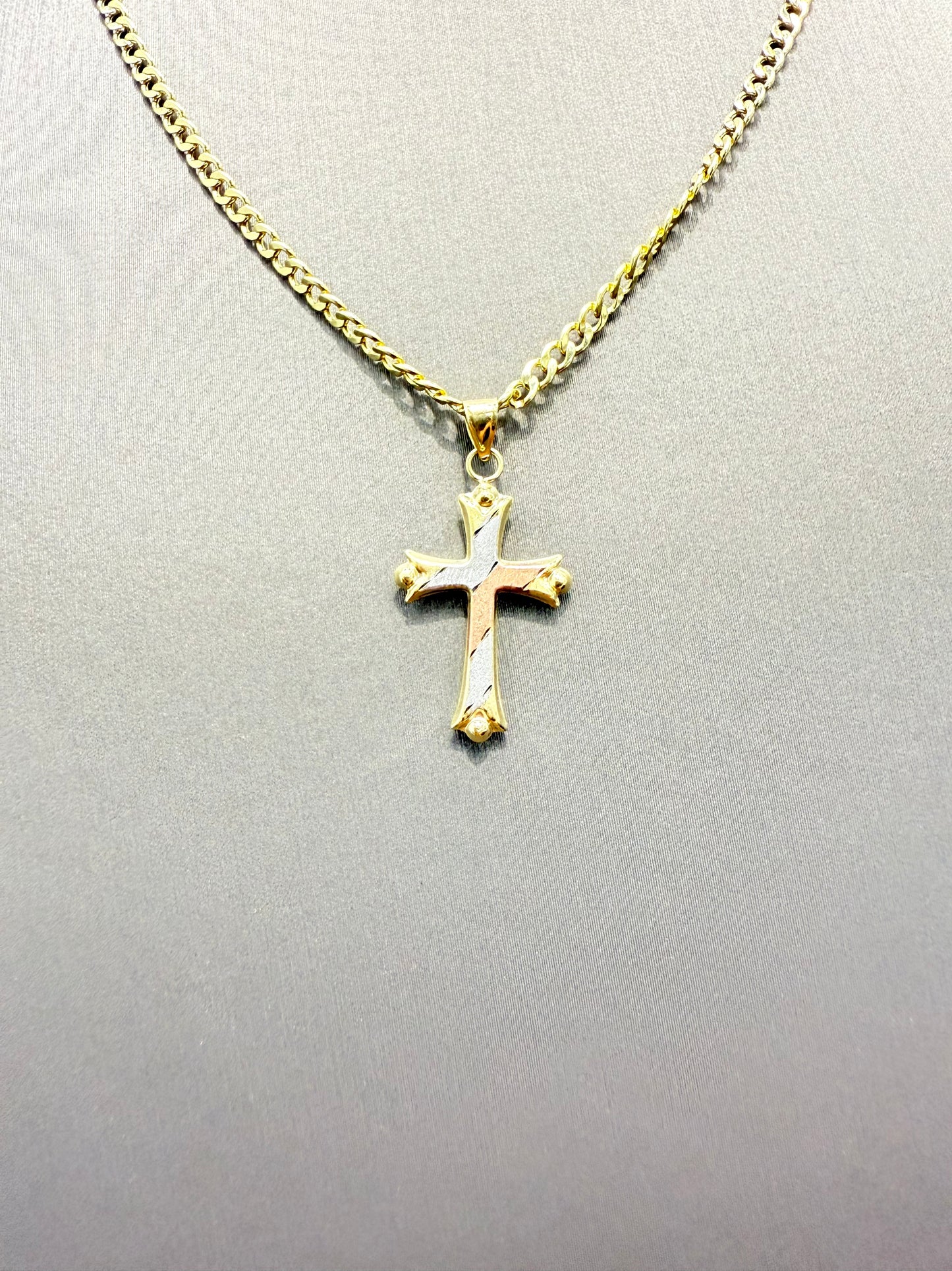 1060- NEW 14K Tri Tone Hollow Cross Pendant Lightweight W.G