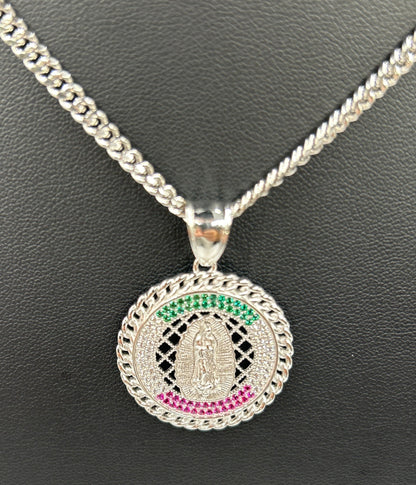 S492- .925 Sterling Silver Our Lady Of Guadalupe Pendant 29mm