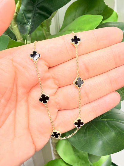 1611- NEW 14K Black Trebol Necklace 19"+ 1"Ext (8mm) W.G