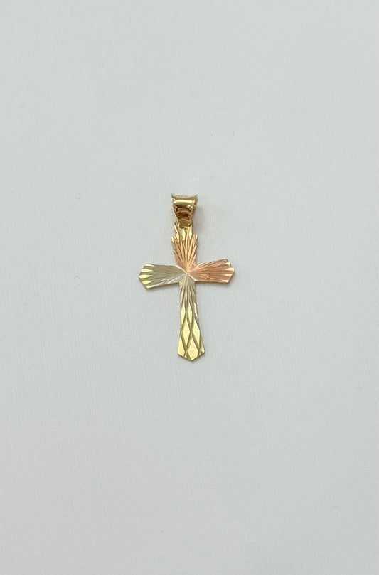 1793- NEW 14K Tri Color Small Cross Pendant W.G