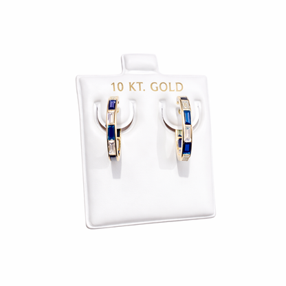 1559- NEW 10K Clear & Blue Cz Hoop Earrings (18.2x2.7mm) W.G