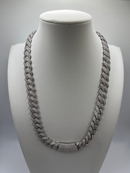 S785- Silver Encrusted Miami Cuban Chain 22”