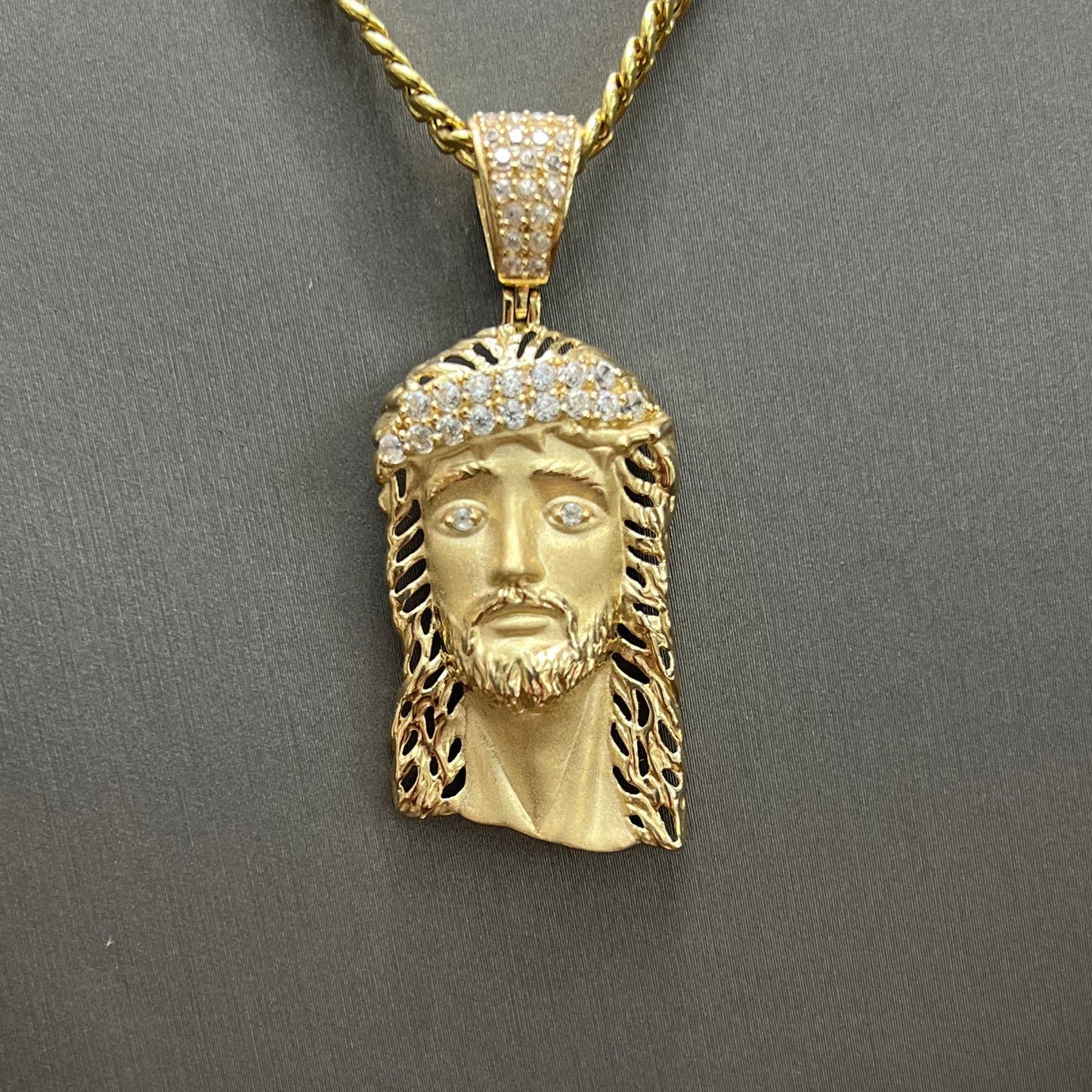 C69- NEW 14K Semi Solid Miami Cuban Chain 20" (3.90mm)+ Jesus Pendant Set  W.G
