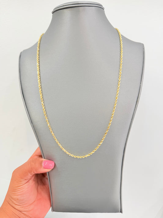 1754- NEW 14K Hollow Gold Rope Chain 24” (3mm) W.G