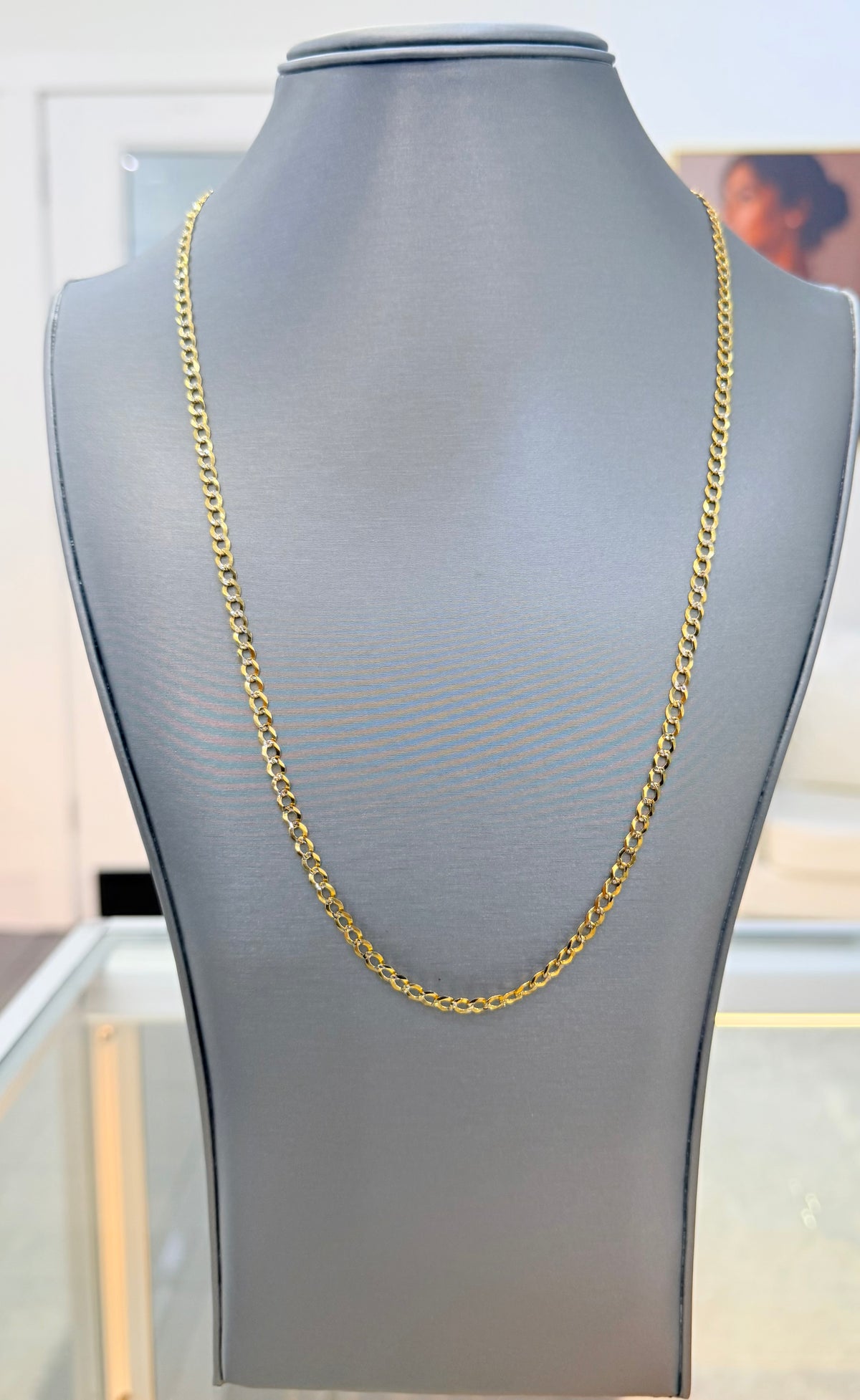 1763- NEW 14K Solid Cuban Curb Two Tone Chain 24"(4mm) W.G