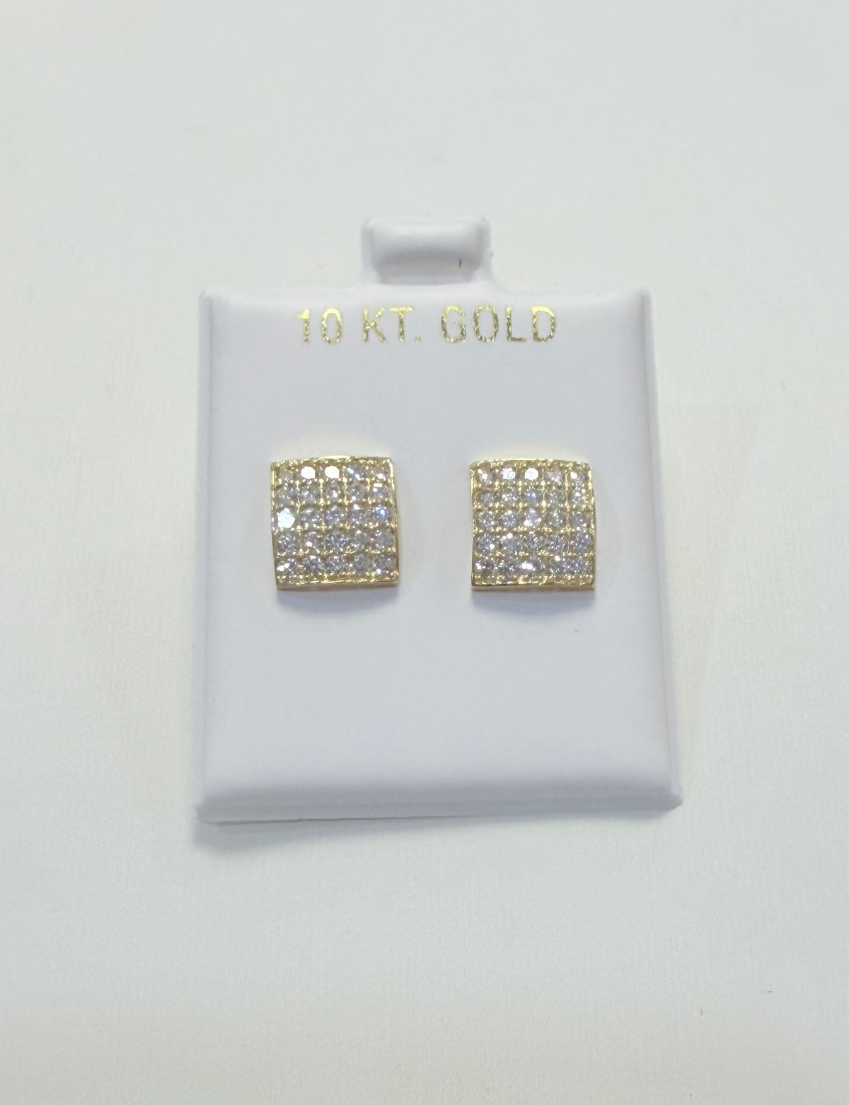 1740-NEW 10K Full Cz Square Stud Earrings (10mm) W.G