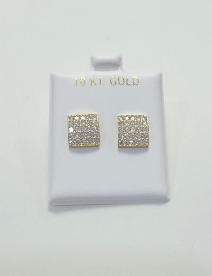 1740-NEW 10K Full Cz Square Stud Earrings (10mm) W.G