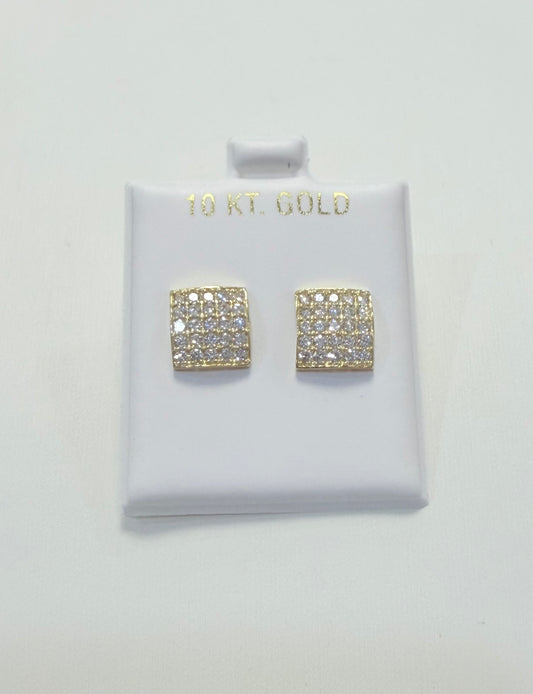 1740-NEW 10K Full Cz Square Stud Earrings (10mm) W.G