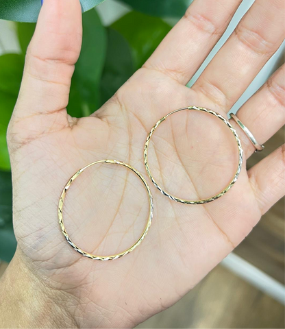 649- NEW 14K Thin Hoop Earrings (60x1.5mm) W.G