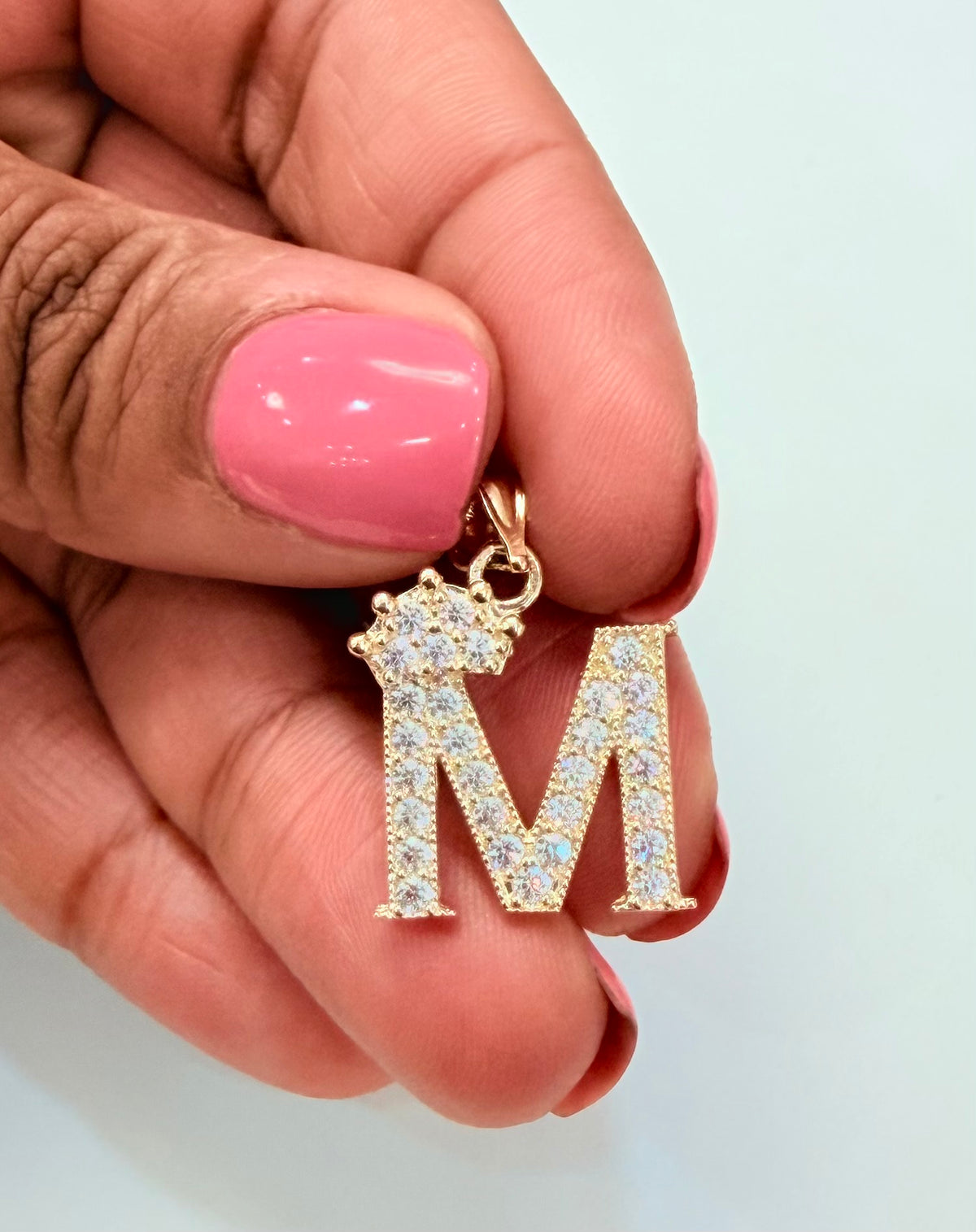 1773- NEW 10K Letter “M” & Crown Pendant W.G
