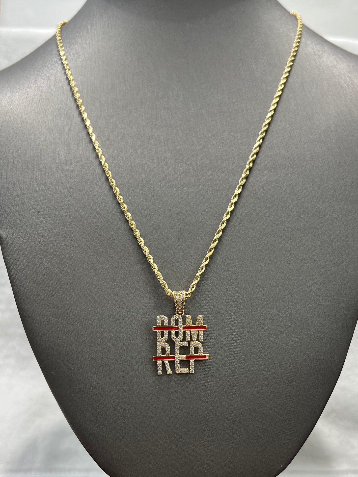 1191- NEW 14k Hollow Yellow Gold Rope Chain 20” (2mm) & Dominican Rep Pendant Set W.G