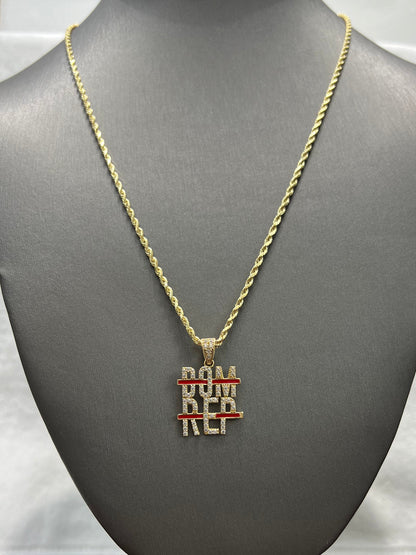 1191- NEW 14k Hollow Yellow Gold Rope Chain 20” (2mm) & Dominican Rep Pendant Set W.G