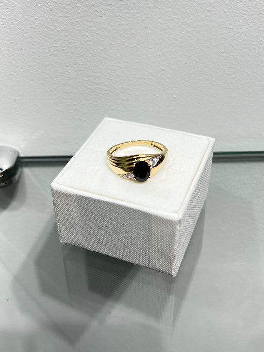712- NEW 14K Black Oval Stone Cz Men's Ring W.G