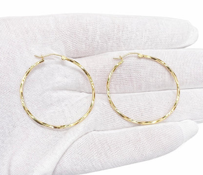 1345- NEW 14K Twisted Hollow Hoops Earrings 35mm W.G