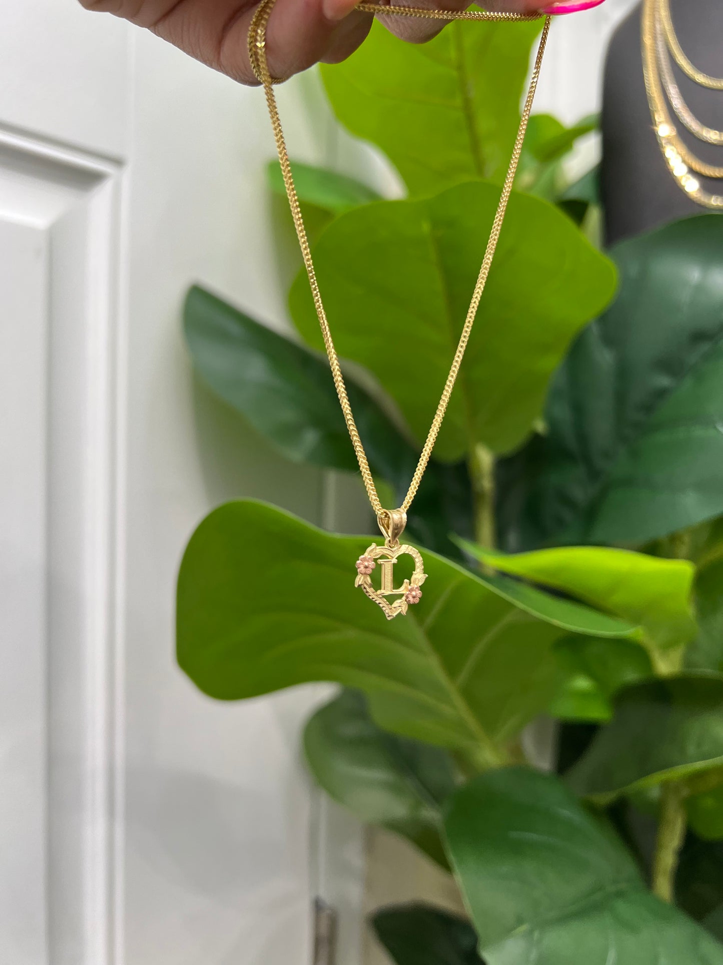 0066- NEW 14K Letter “L” Heart Shape Pendant W.G