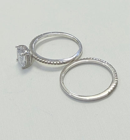 S554- .925 Sterling Silver Wedding Square Cz Women's Ring W.G