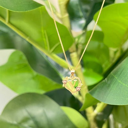 00174- NEW 14K Letter “V” Heart Shape Pendant (W.G)