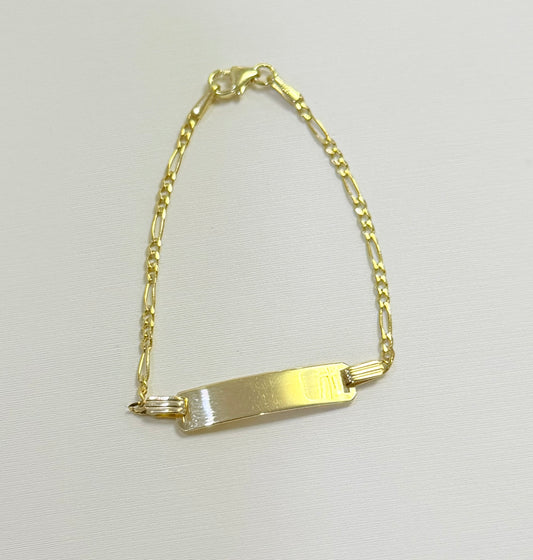 1746- NEW 10K Baby ID Figaro Bracelet 5” (1.7mm) W.G
