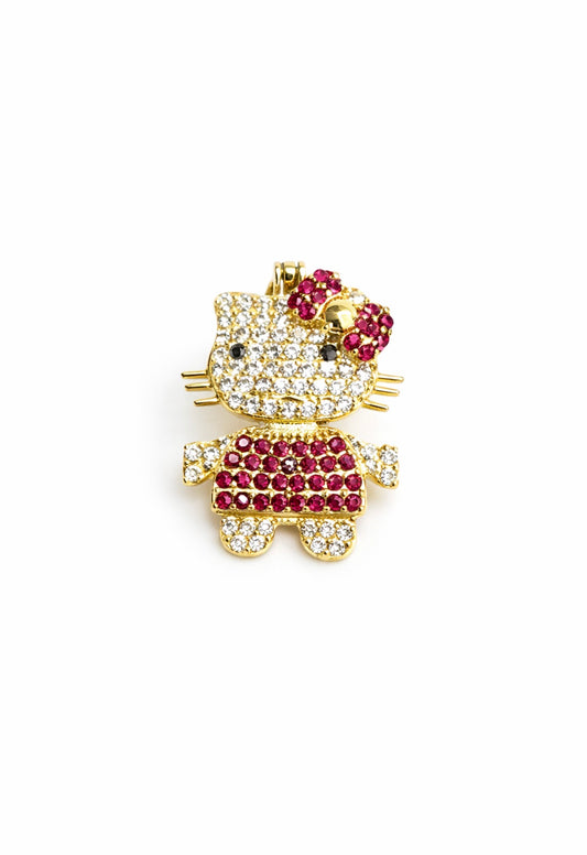 1501- NEW 14K Full Cz Hello Kitty Gold Pendant W.G