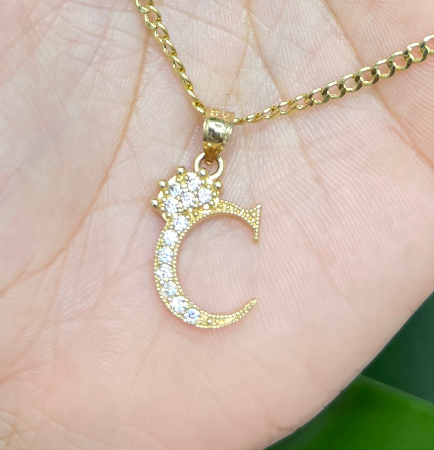 0099- NEW 14K Letter “C” Crown Pendant  -W.G