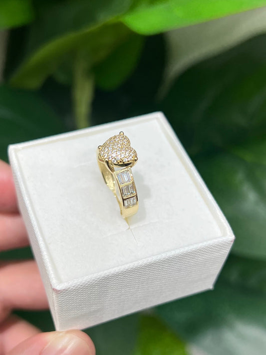 1387- NEW 14K Gold Heart Baguette Cut & Cz Ring W.G