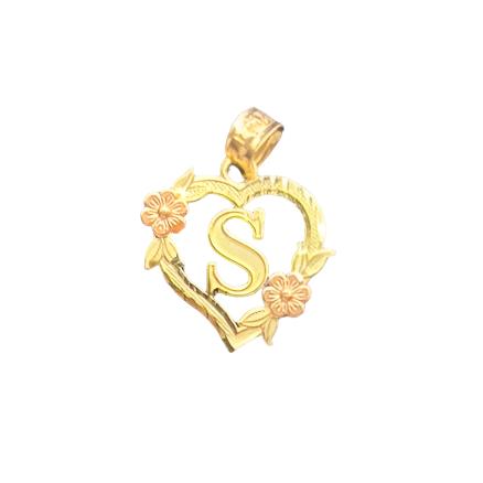 00175- NEW 14K Yellow Gold, Letter “S” Heart Shape Pendant (W.G)