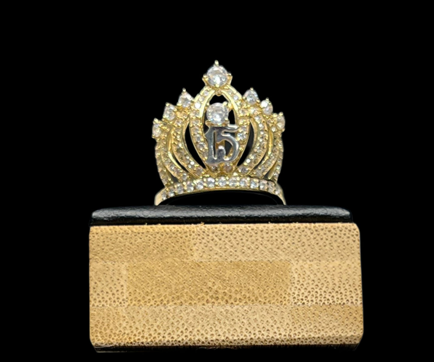 0005- NEW 14K Yellow Gold “ quinceañera” Crown Ring (W.G)